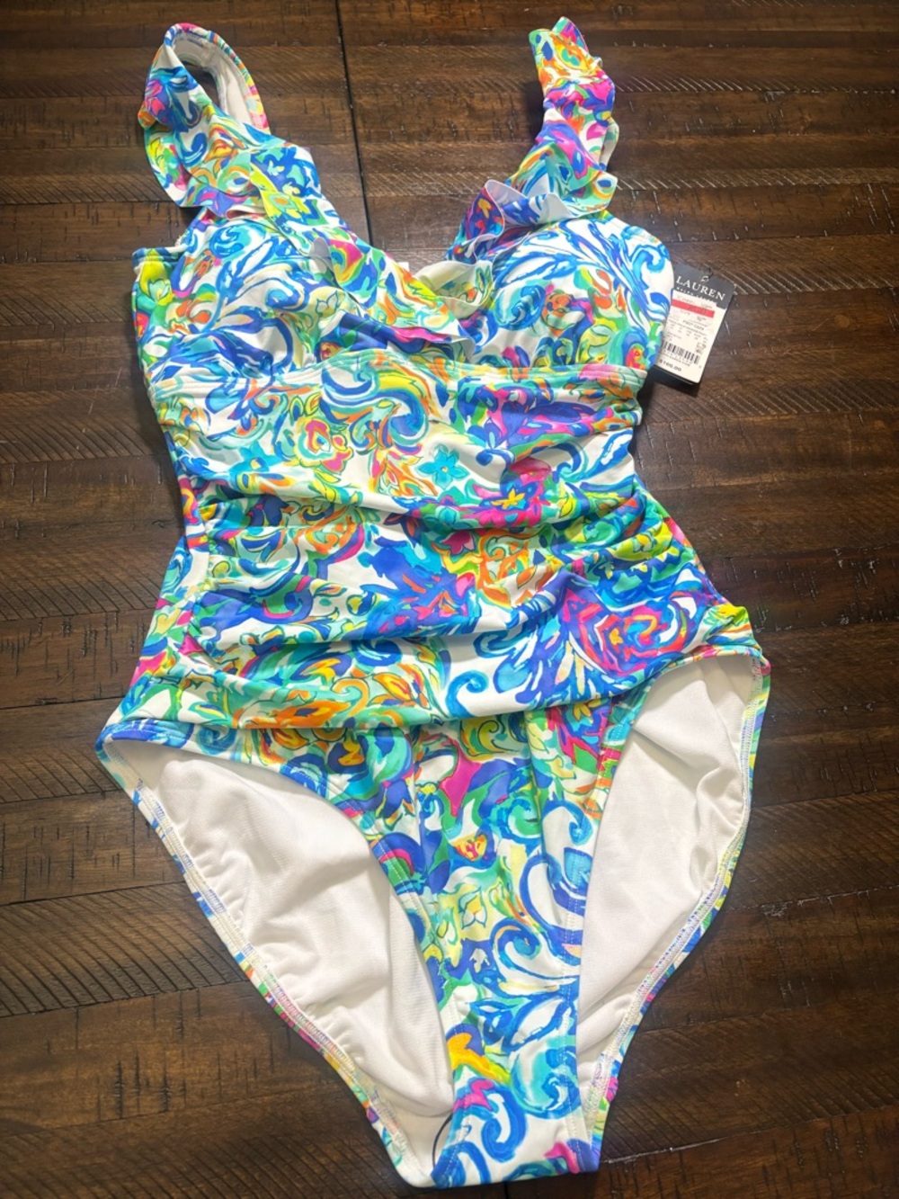 Lauren Ralph Lauren Watercolor Ruffle Surplice Underwire One-Piece Size 6
#00015